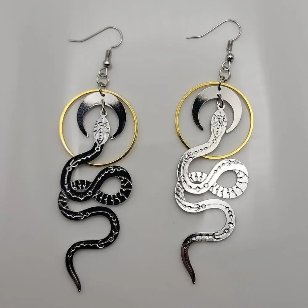 Celestial Serpent Moon Phase Snake Earrings - Picture 5 of 5